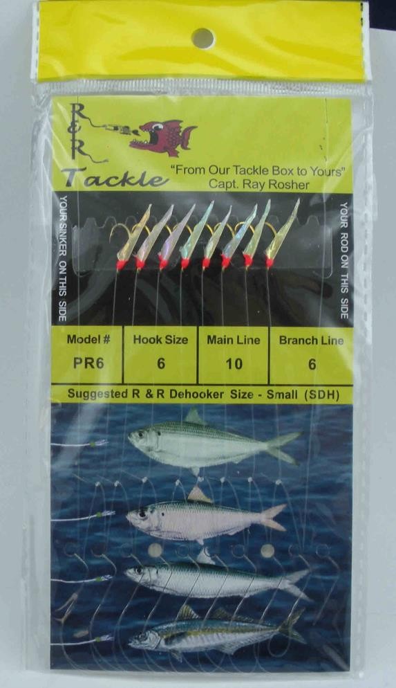 R & R Tackle PR-6 Sabiki Rig Fish Skin with Red Heads