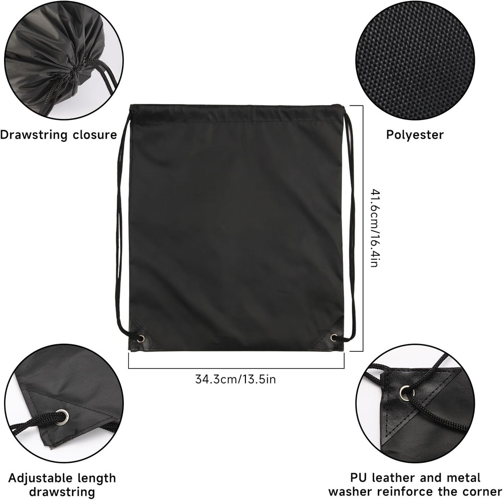 6Pcs Black Drawstring Backpacks Bulk String Bag Cinch Sack Pack Storage Knapsack