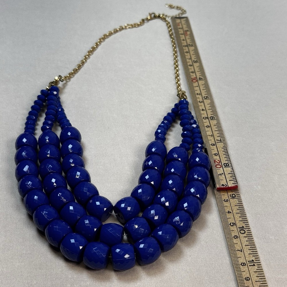 Blue Bead Scoop Triple Layer Bib Necklace