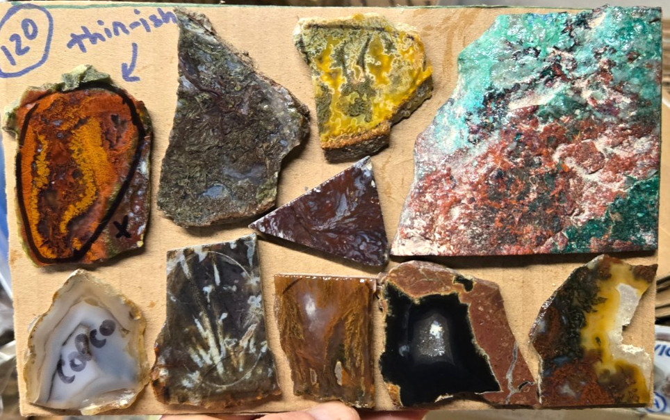 Assorted  Agates and Misc., Trimmed Cabochon Slabs Preforms  10 Pcs, Flat 120