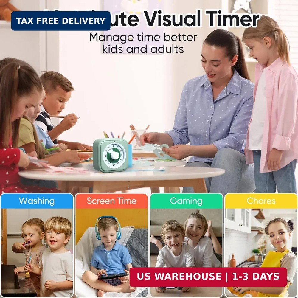 60 Minute Visual Timer for Kids, Silent Countdown Clock, Time Management Tool fo