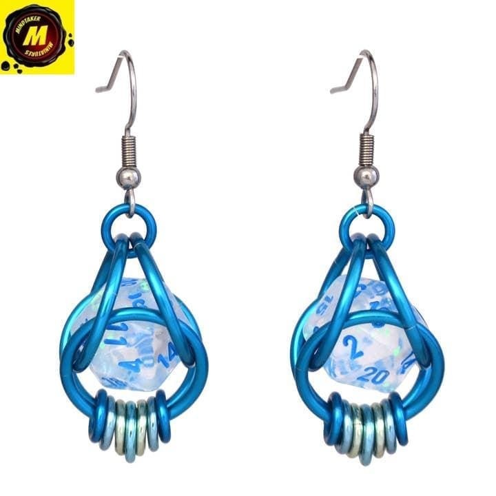d20 Clear Blue Shimmer Earrings - UV Reactive Dice Jewelry  - #E1220-CLEAR - ...