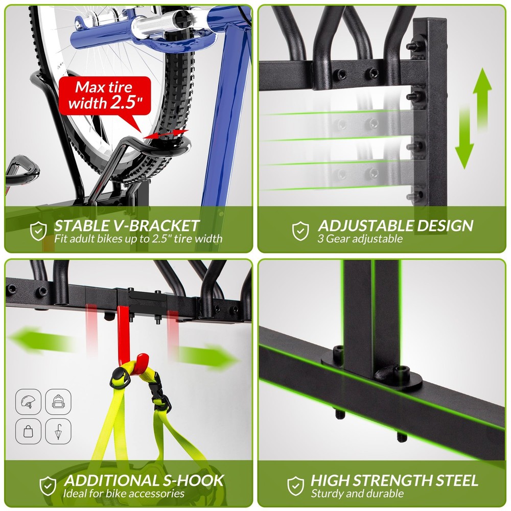 2 Bikes Floor Stand,Adjustable Bicycle Parking Rack with Hook for Garage/Indo...
