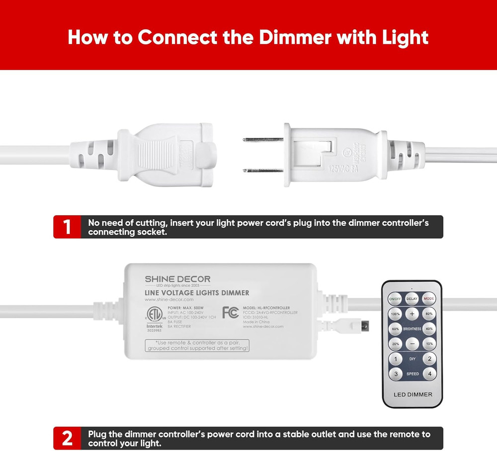 Dimmer Pack Remote & 32.8Ft COB LED Neon Rope Lights Bundle