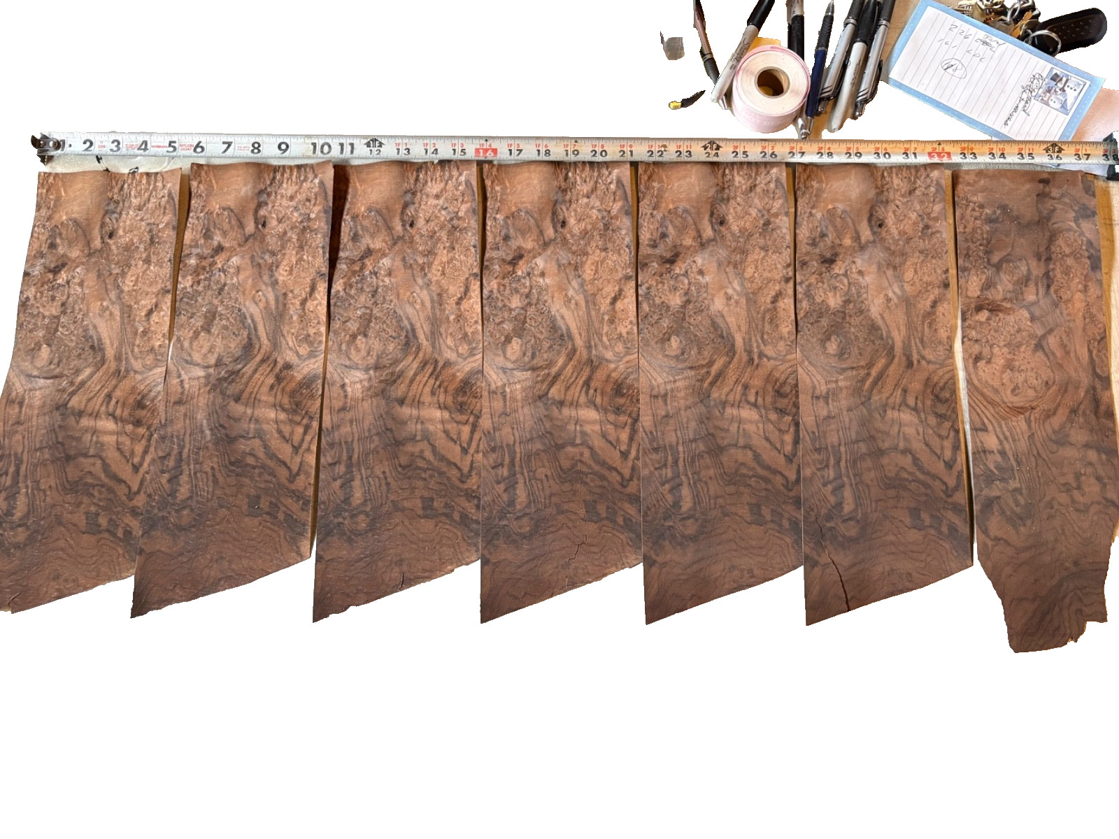 7 Burl walnut veneer wood veneer 5” X 15”. 1/42” thick