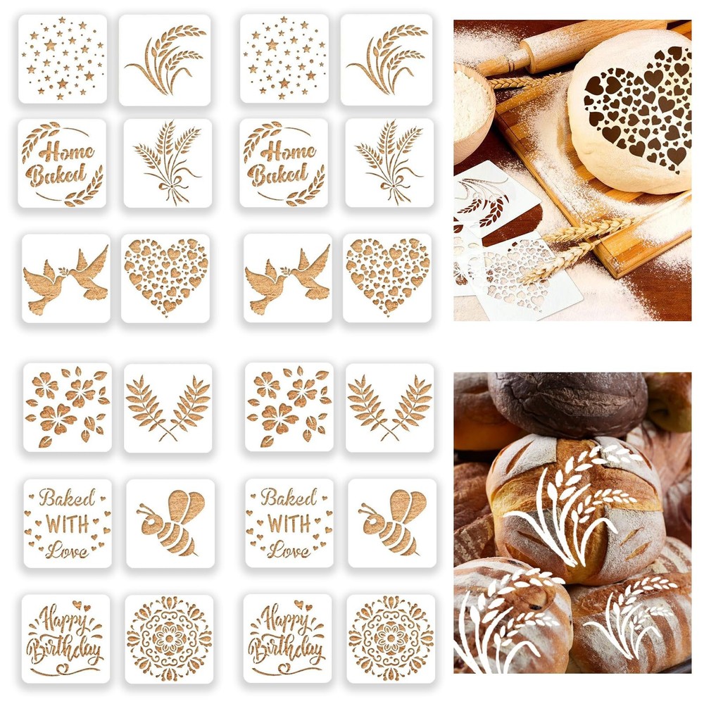 24 Pcs Stencil for Bread Artisan Bread Stencils Baking Stencil Set Cook Stenc...