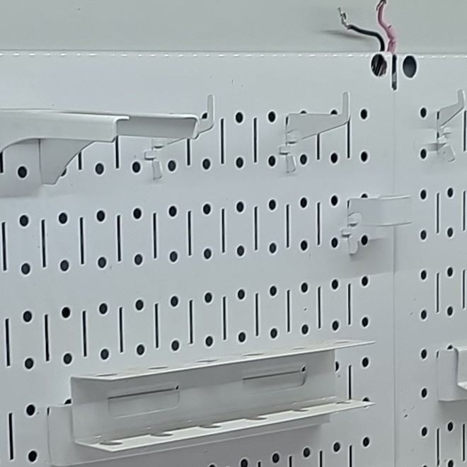 Metal Wall Mounted Pegboard with Brackets, Hooks, and Shelves