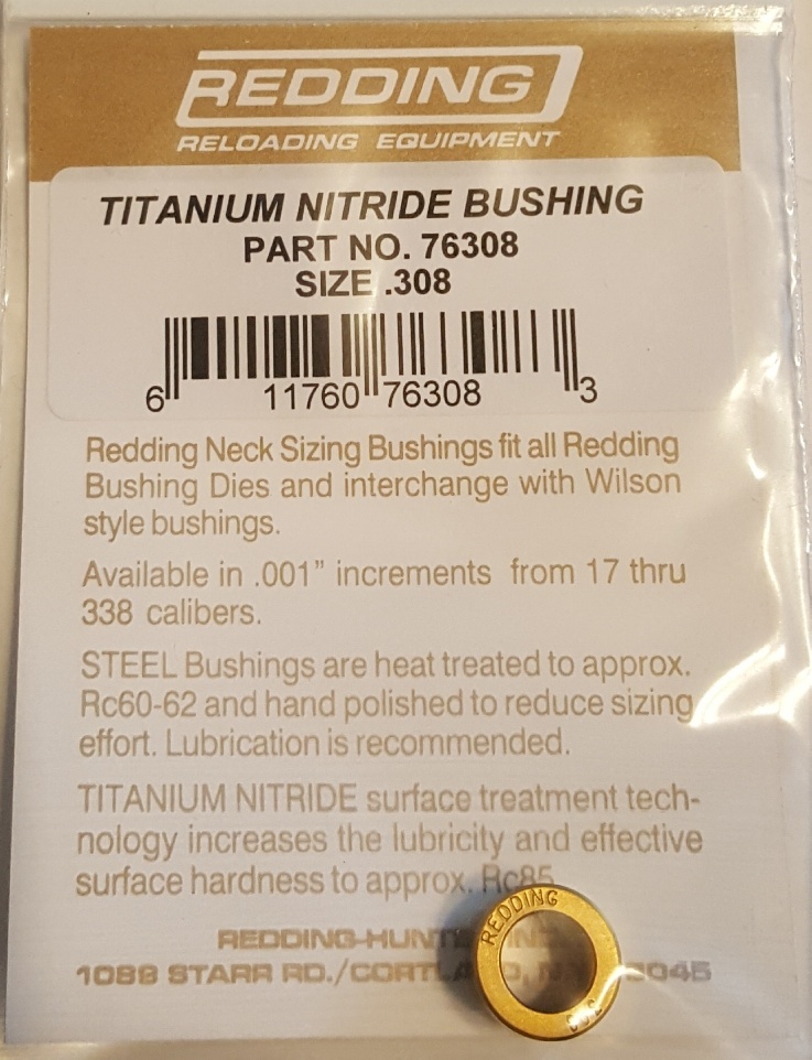 76308 REDDING TITANIUM NITRIDE .308 NECK SIZE BUSHING - BRAND NEW - FREE SHIP
