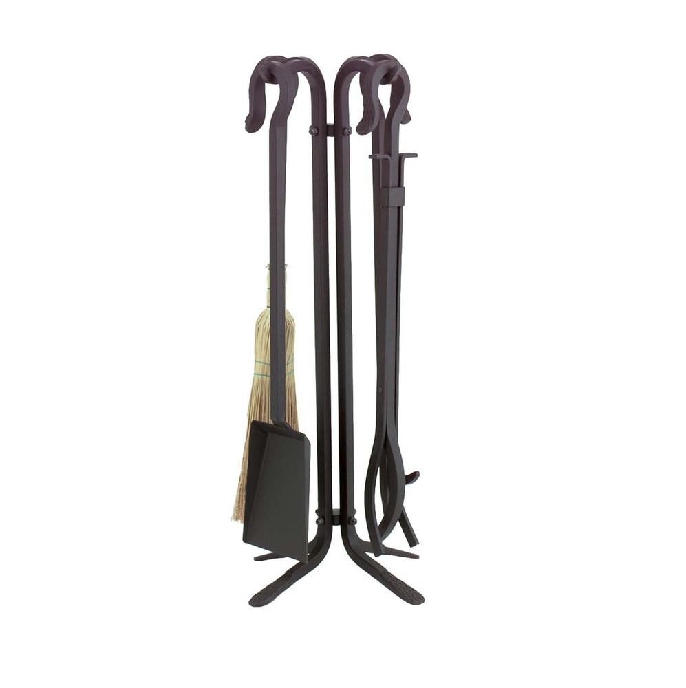 Dagan Five Piece Wrought Iron Fireplace Tool Set, Black