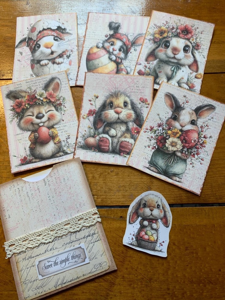 Easter Bunnies Junk Journal Pocket with Ephemera