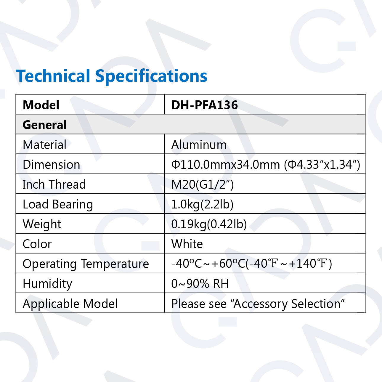 Dahua PFA136 Wall Mounting Junction Box for Select CCTV Security Cameras