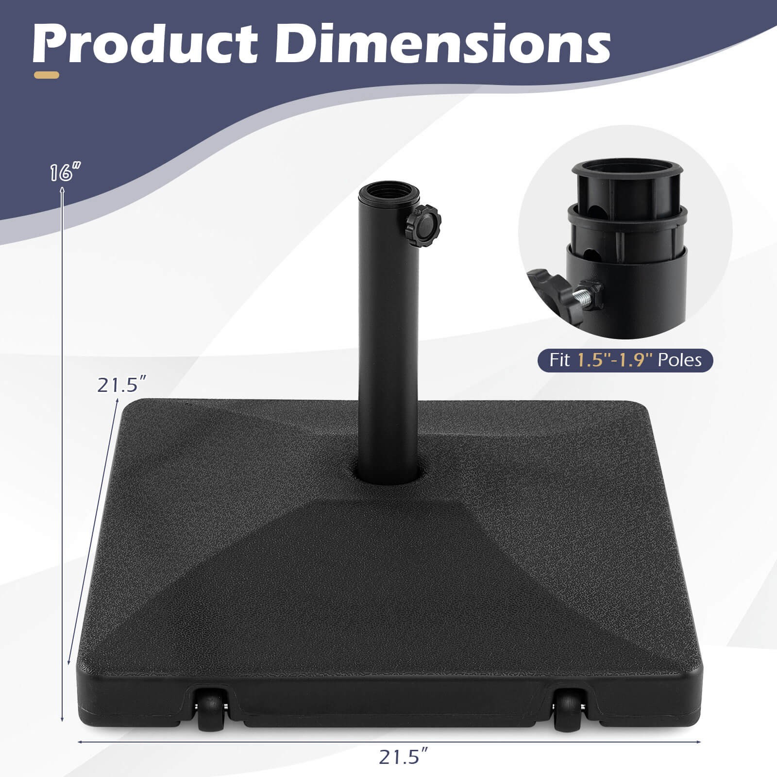 Fillable Umbrella Base 90 LBS Heavy Duty with 2 Wheels, Water/Sand Filled