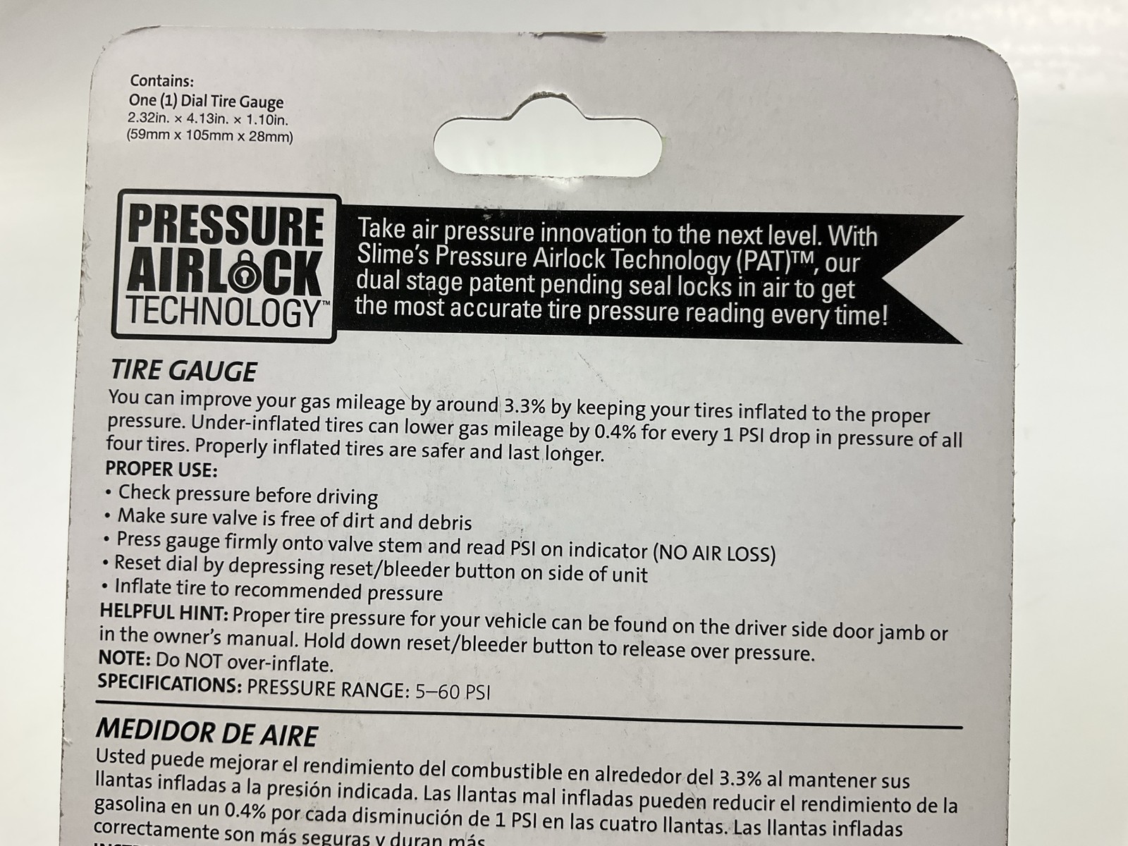 Slime 20486 Professional Car Truck SUV 5-60 PSI Air Pressure Gauge