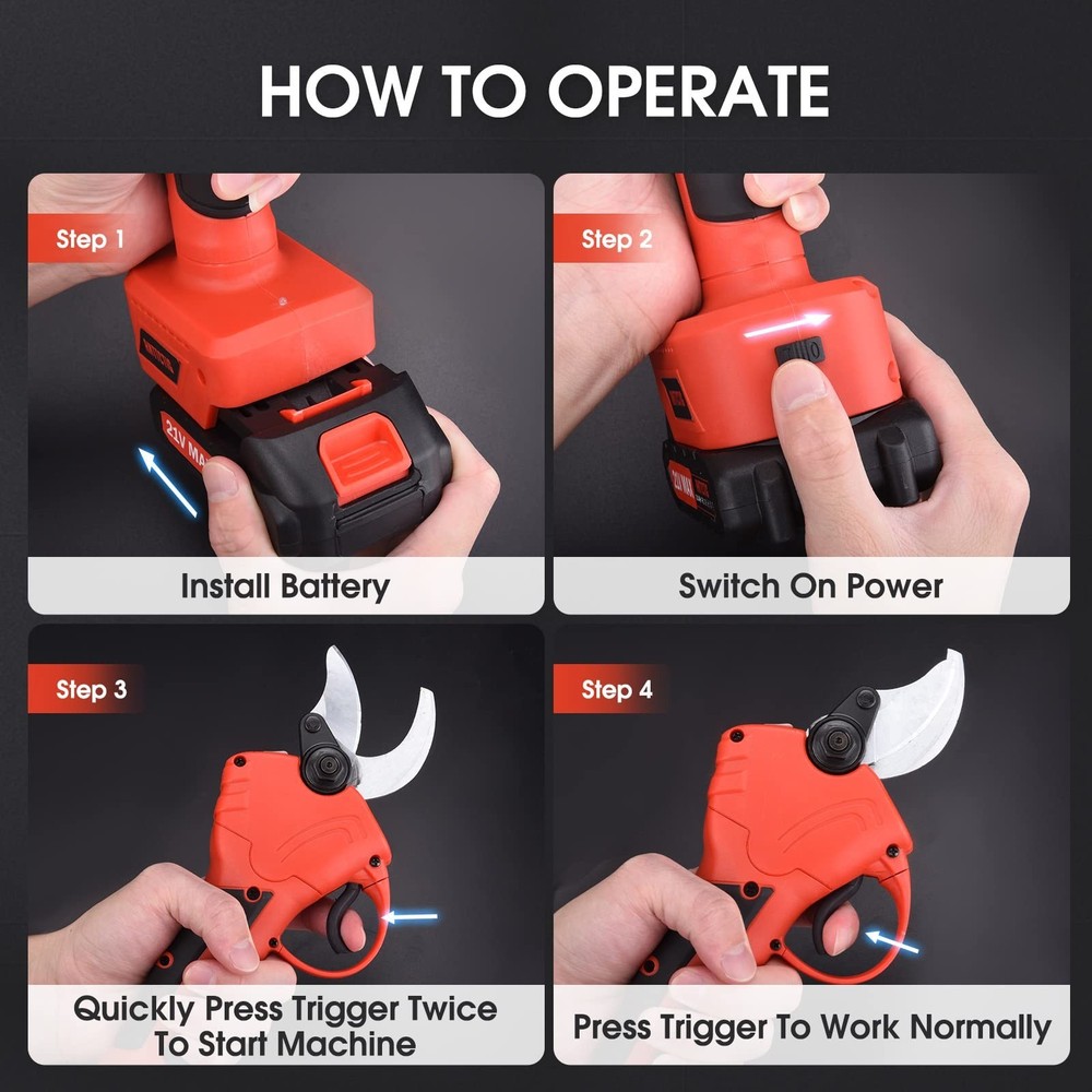 Electric Pruning Shears, 2.36" Cutting Diameter Cordless Power Pruner for Gar...