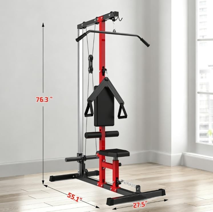 Pull Down & Low Row Cable Machine Home LAT Pulley System for Full Body Workout