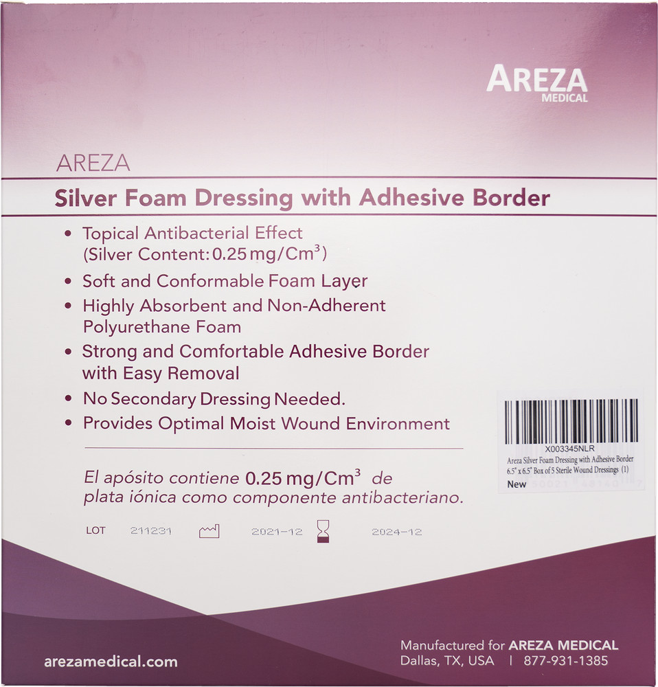 Silver Foam Dressing with Adhesive Border Sterile (Two Sizes Available)