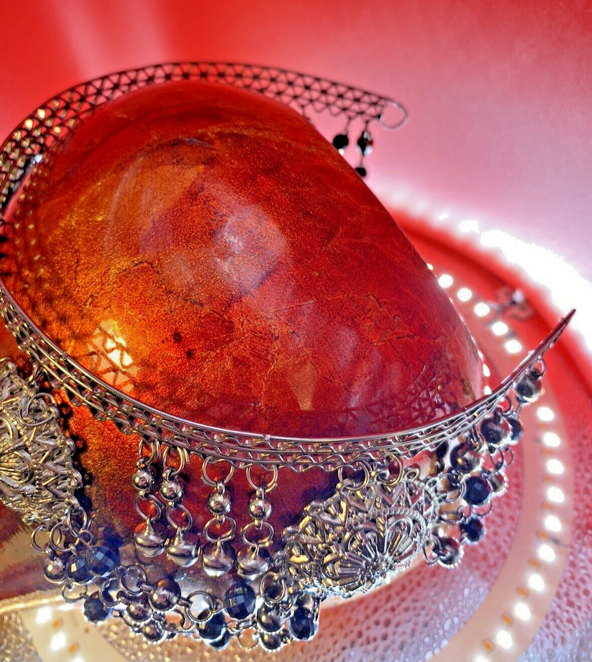 Indian Beaded Crown Vintage Art Piece Draped Beads "Anushka" Be Queen.