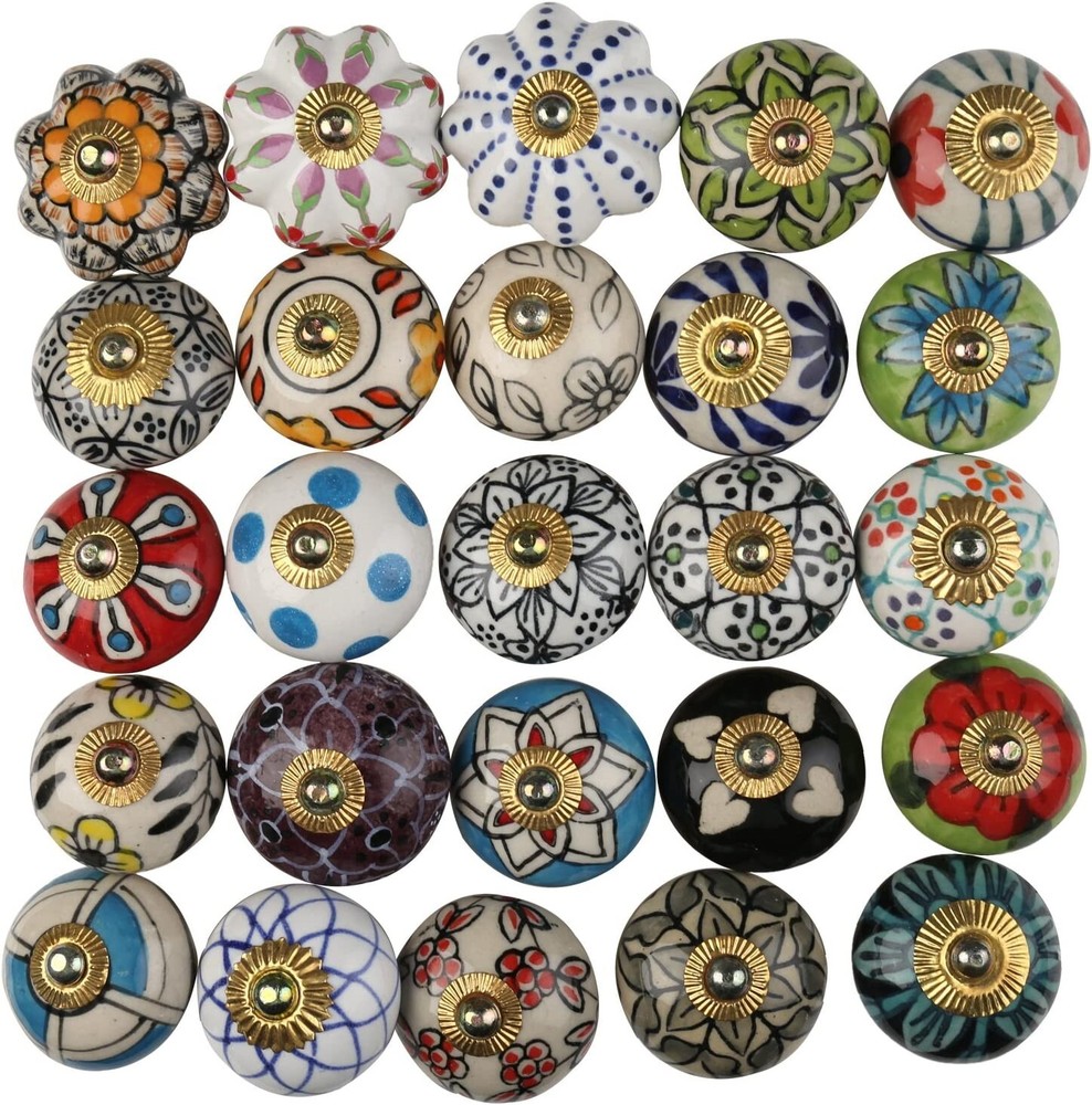India 10 PC Painted Colorful Cermic Door Knobs Pull Handles Cabinet Hand