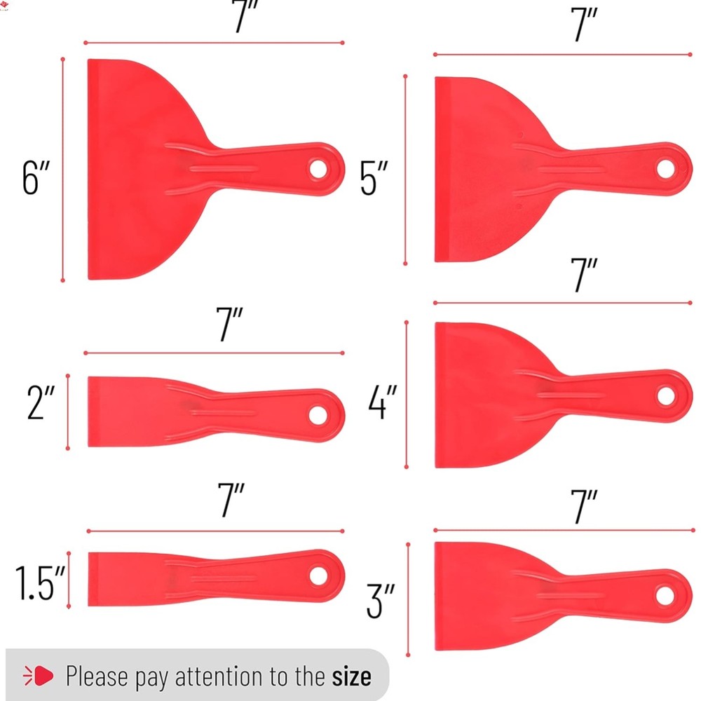 Bates 6 Pack Plastic Putty Knife Set - Paint Scraper, Spackle Tool, Spreader