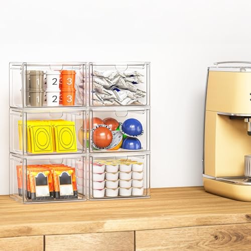 6 Pack Small Stackable Stroage Drawers, Acrylic Bathroom Makeup 6 Small