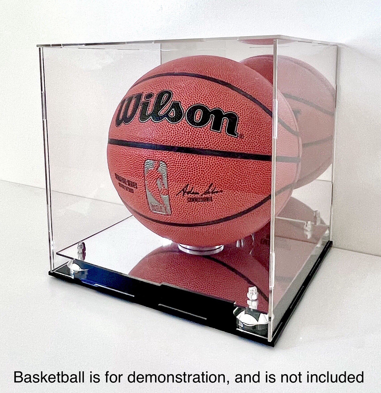 Basketball Display Case with Silver Cones, Mirror Base and Mirror Back