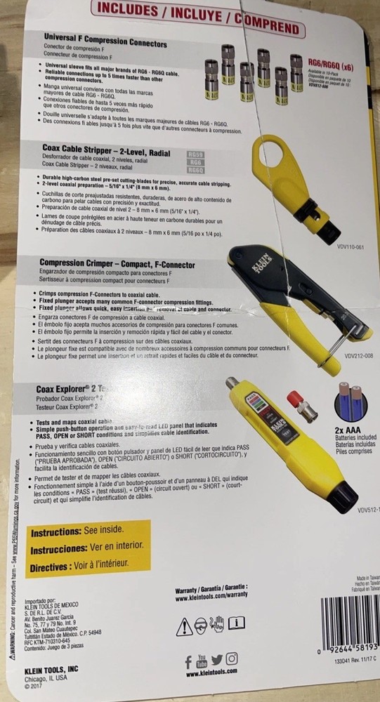 Klein Tools Vdv002-818 Coax Cable Installation & Test Kit - New Without Box