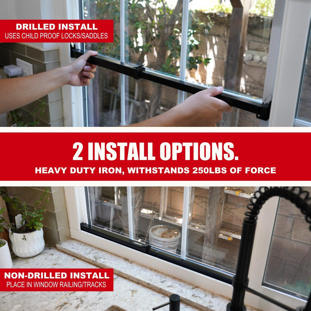 Window Security Bar - Easy Install for Horizontal/Vertical Windows - Adjustable