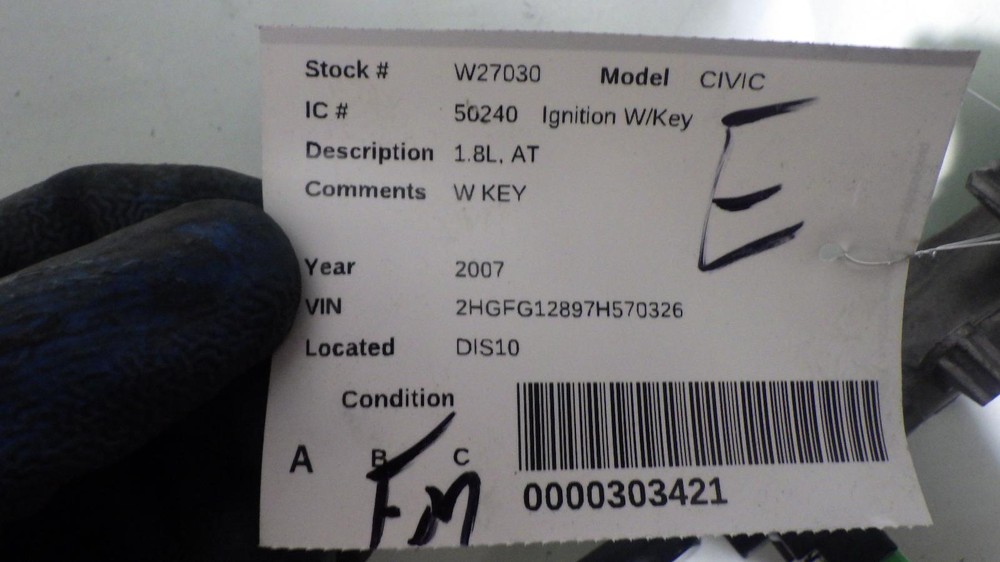07 HONDA CIVIC Ignition W/Key