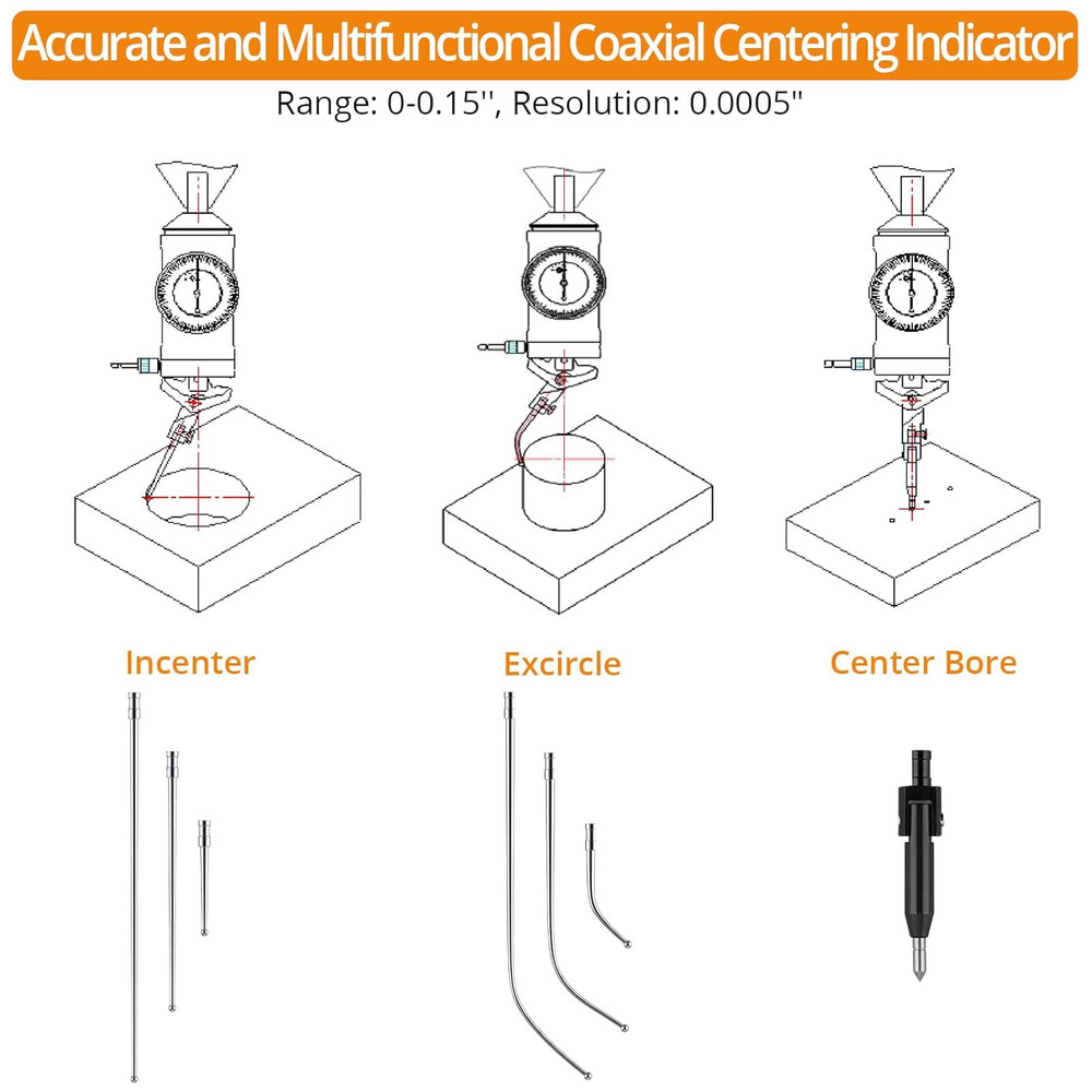 Coaxial Centering Indicator 0-0.15''/0.0005'' Dial Indicator Set with Storage Ca