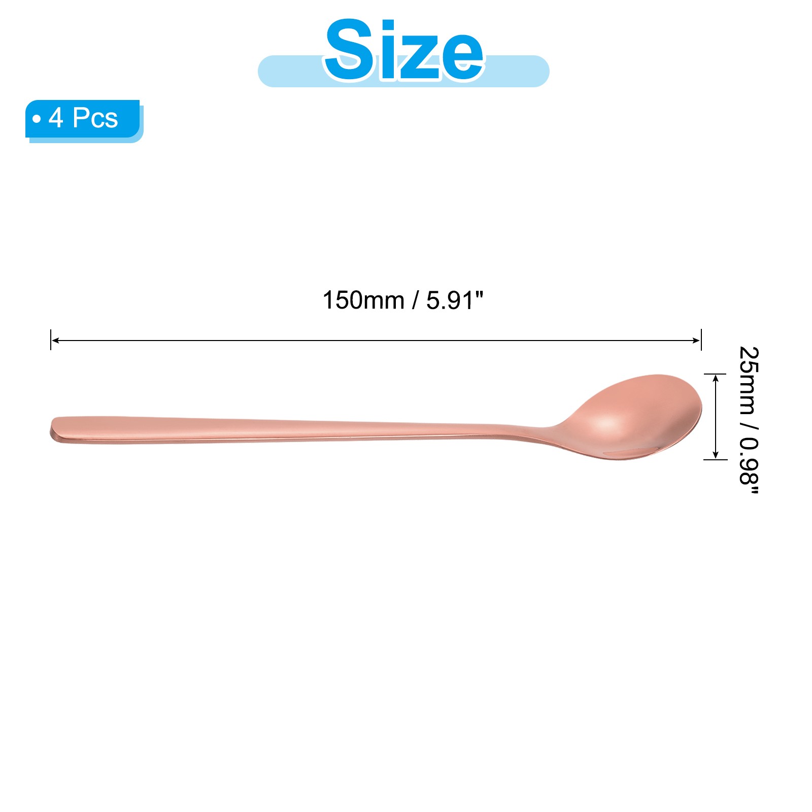 Long Handle Iced Tea Spoon, 4 Pcs 6" Stainless Steel Long Spoons, Rose Gold