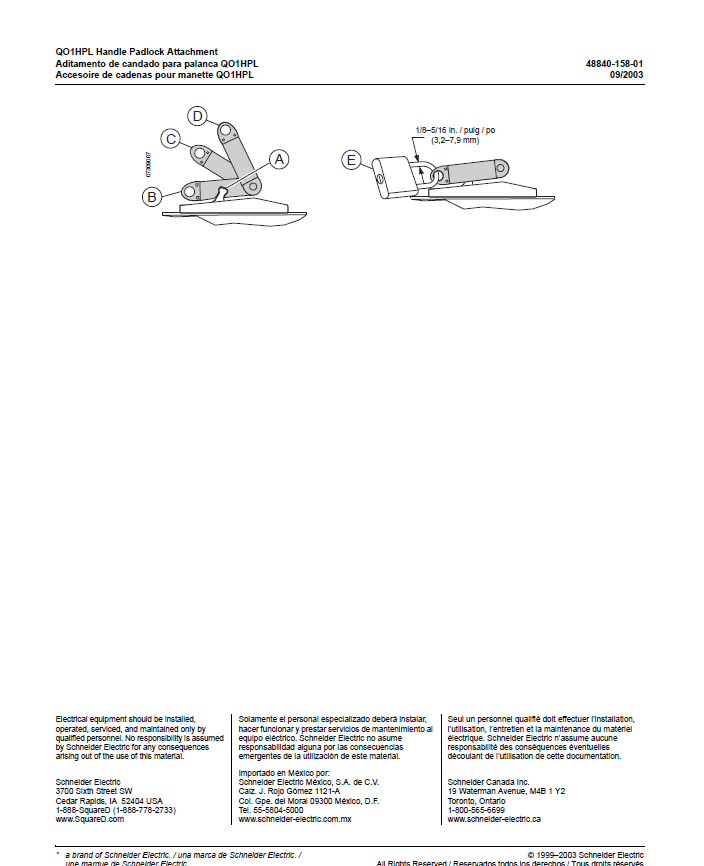 Square D QO Padlock Attachment (QO1HPL) - NEW