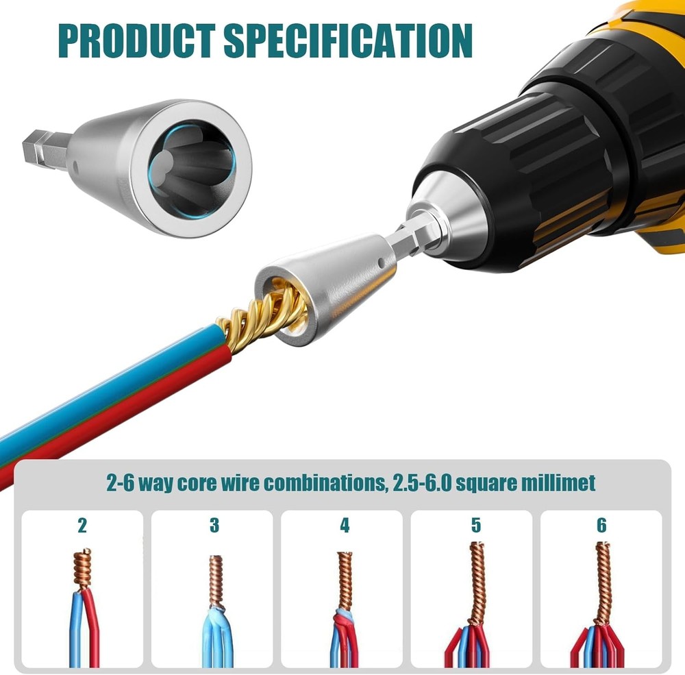 3Pcs Wire Nut Twister Connector Cable Twisting Tool for Electrical Power Drill