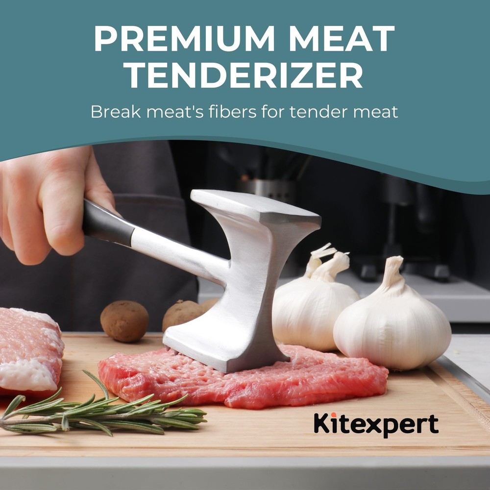 KITEXPERT Meat Tenderizer Hammer with Comfortable-Grip Handle, Silver