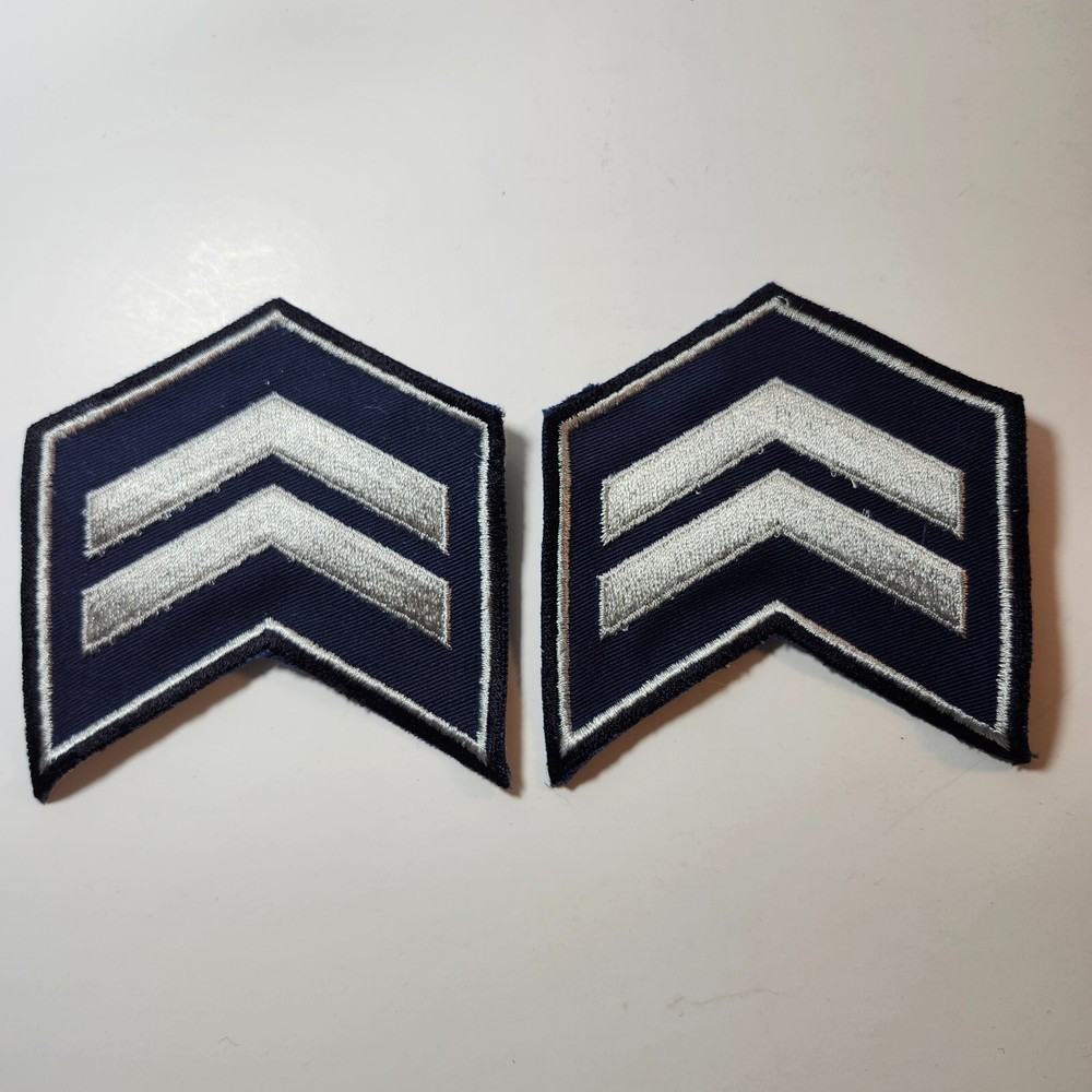 (2) Corporal Chevron Patch | LARGE | Double Bordered | WHITE on NAVY Twill