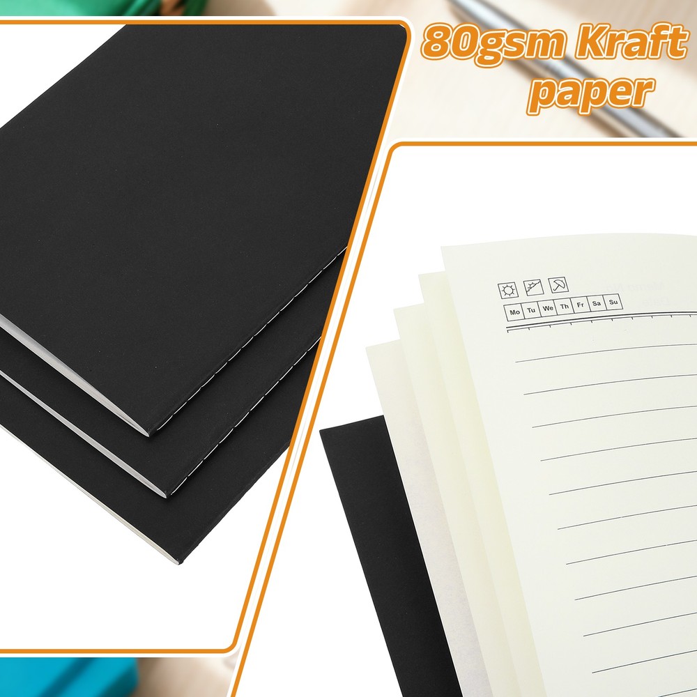 3 Pack A5 Notebook, A5 Journal Mini Notebook Pocket Kraft,Black