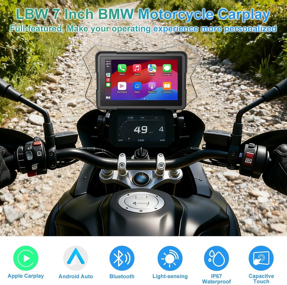 Motorcycle GPS Navigation 7"IPS CarPlay Android Auto Waterproof &Shockproof H1
