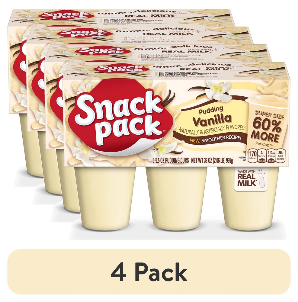 (4 pack) Snack Pack Super Size Vanilla Pudding, 5.5 oz Pudding Cups, 6 Count