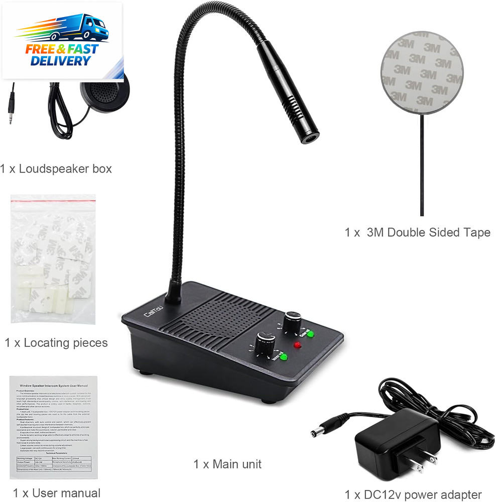 Window Speaker Intercom System,Dual Way Anti-Interference Intercommunication Mic