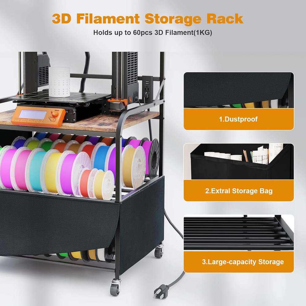 3D Printer Stand with Filaments Storage, 3D Printer Table with Storage, Heavy Du