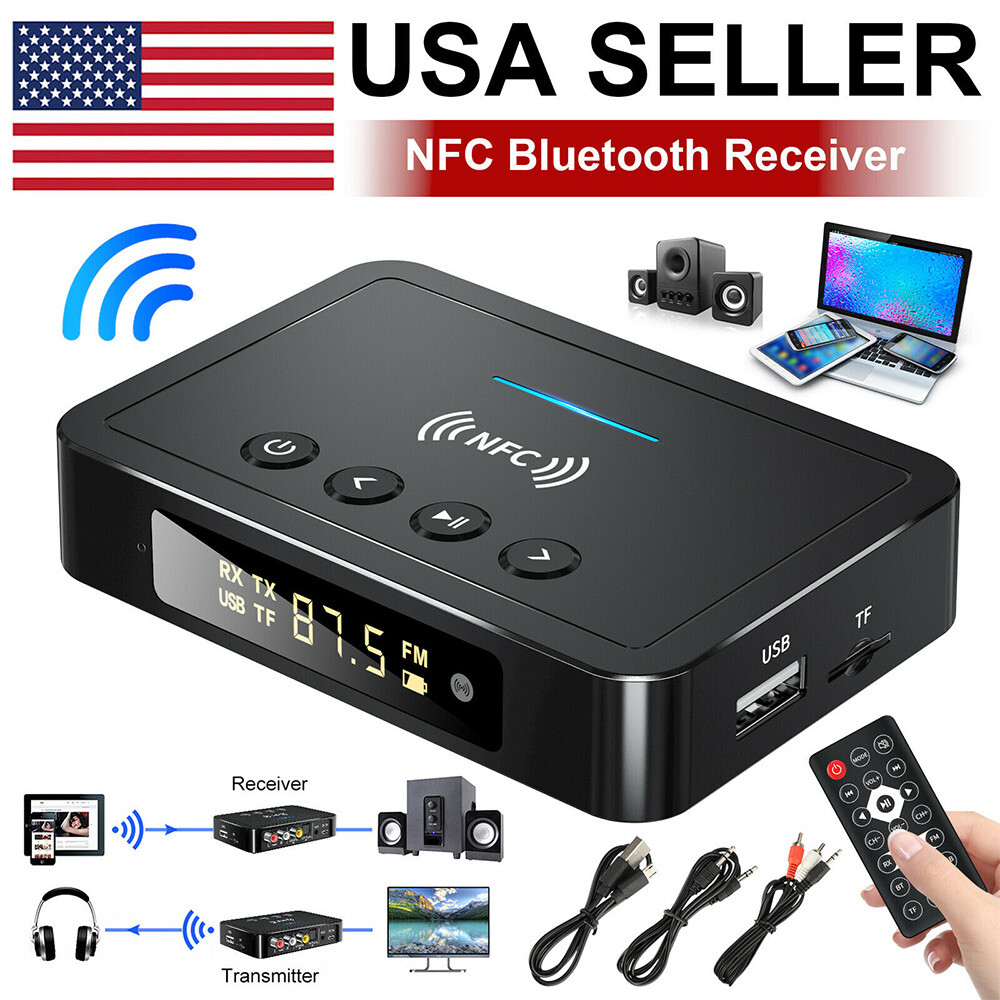 NFC Bluetooth Transmitter Receiver 3.5mm AUX To 2 RCA Wireless Audio Adapter USA