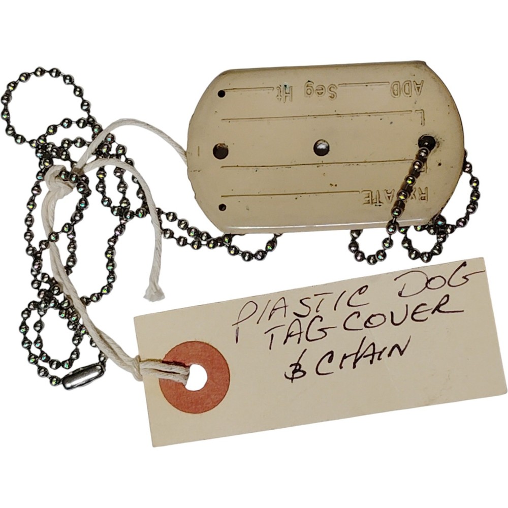 Vintage Plastic Dog Tag Cover – Embossed ID Tag on Ball Chain