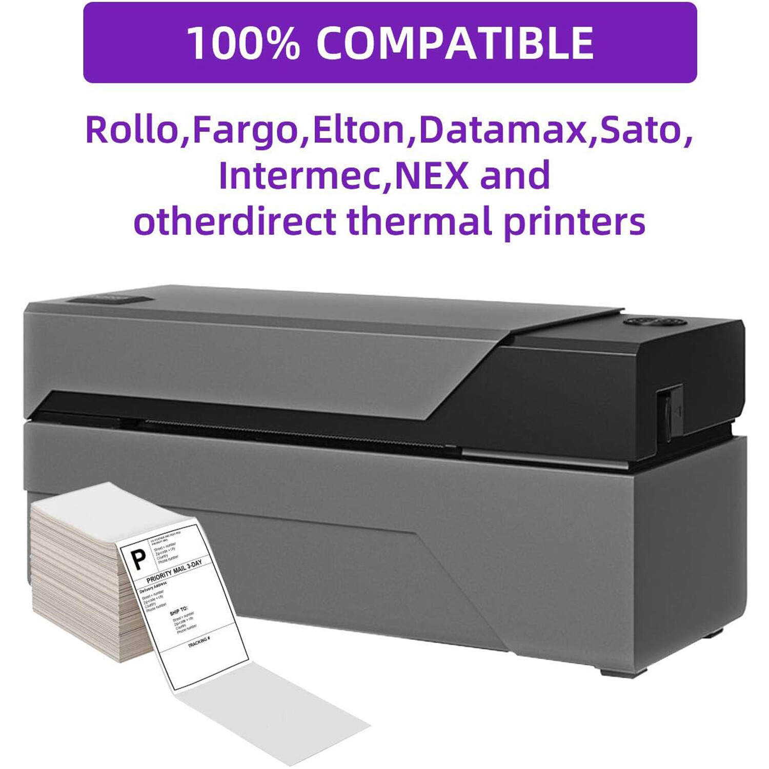 500 4" x 6" Fanfold Direct Thermal Shipping Labels Perforated for Zebra & Rollo