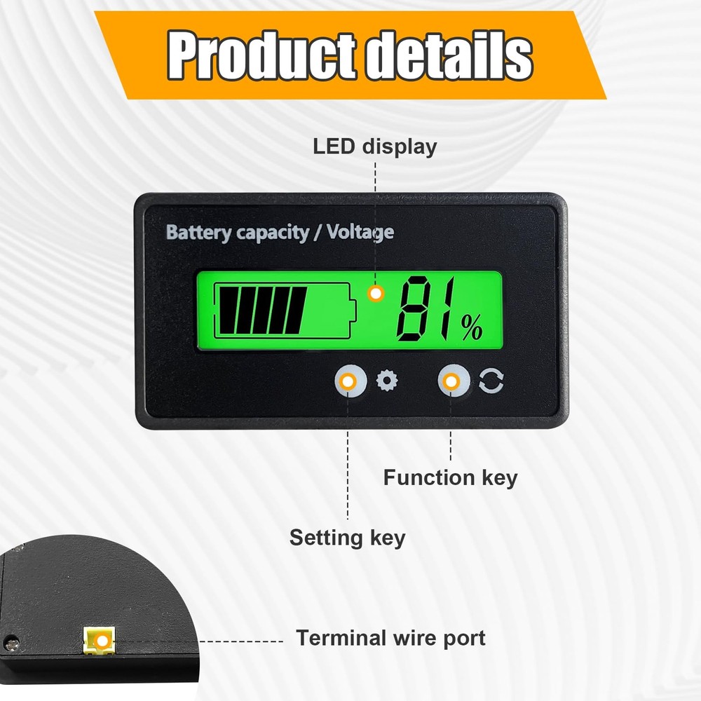 Golf Cart Battery Meter LCD Voltage Capacity Indicator
