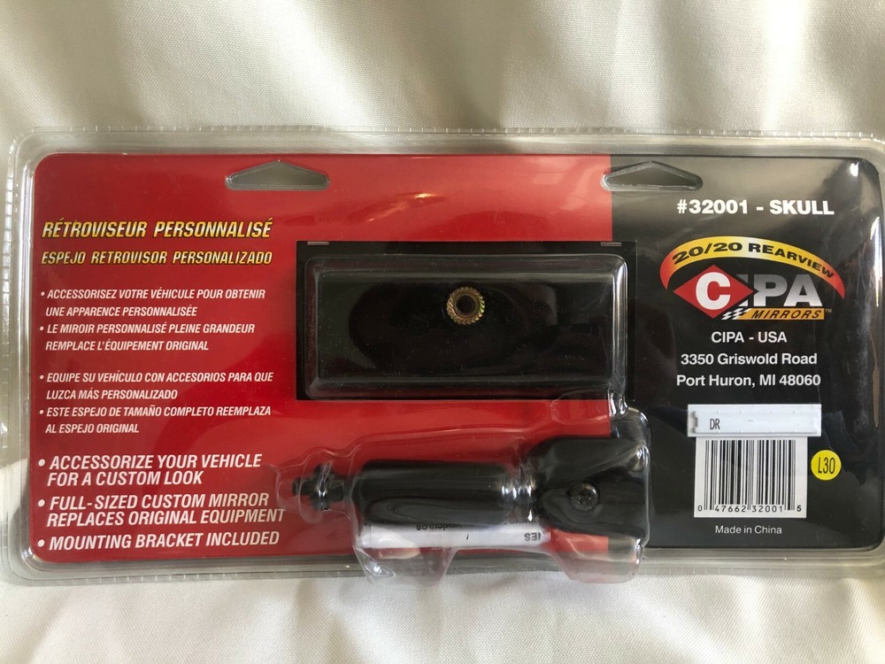 Skull Rearview Mirror -Approx. 10" (read description)
