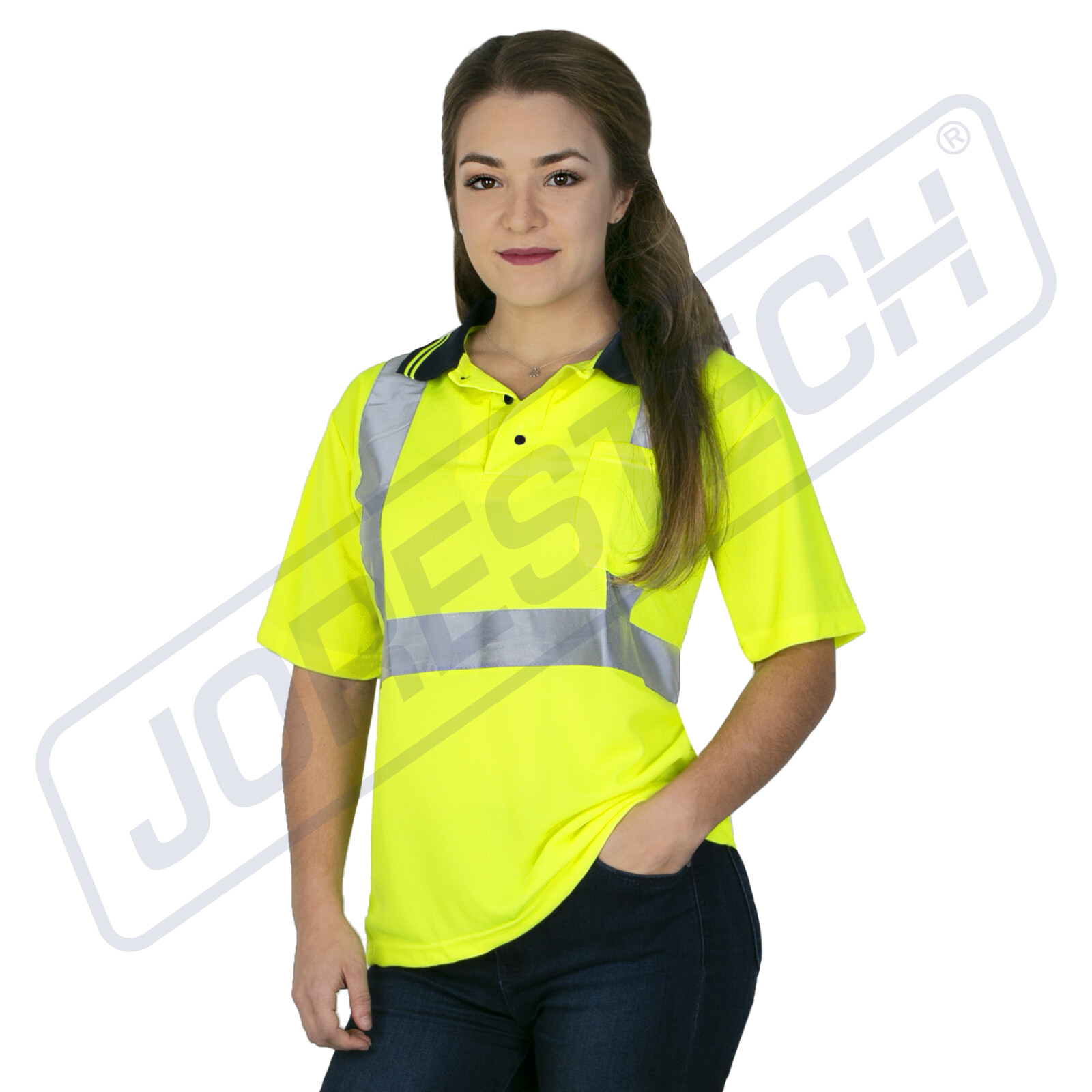 5 Pack Hi-Vis Lime Safety Work Polo Shirts with Reflective Tape