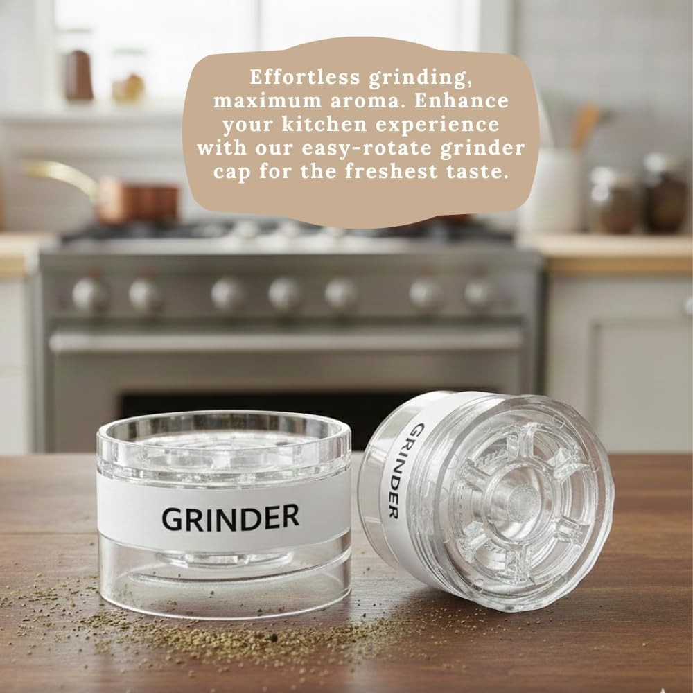 Small Clear Square Glass Spice Jar & Adjustable Grinder Cap Store & Grind Pepper