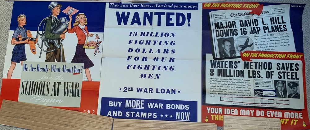 Lot of Three Authentic WWII Propaganda Posters Homefront 22 by 28