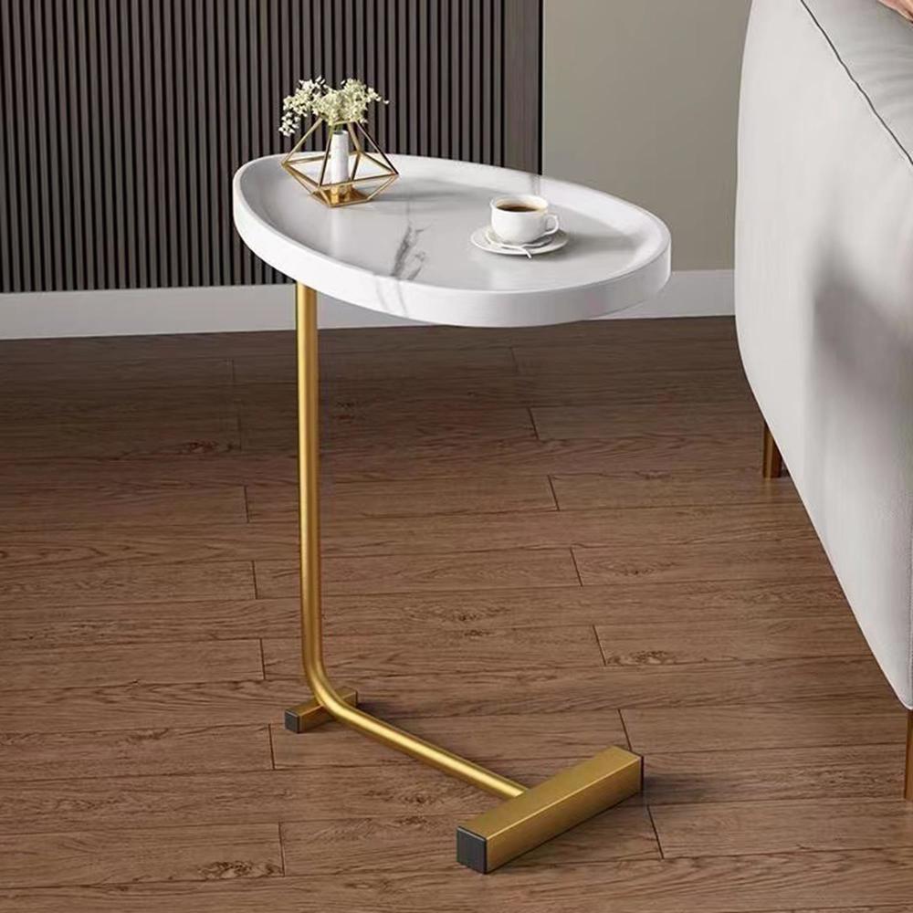2-pieces C-shaped Side Table Small Sofa Table for Living Room Brown/White
