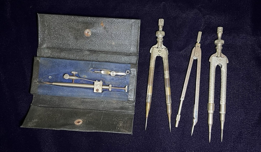 Vintage Drafting Compass Set Lot Bow Compass Divider Engineering Drawing