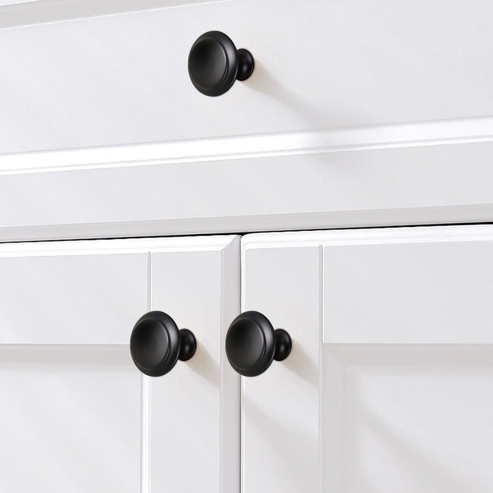 New 30 Pack Matte Black Kitchen Cabinet Knobs Round Drawer Pulls Stainless Steel